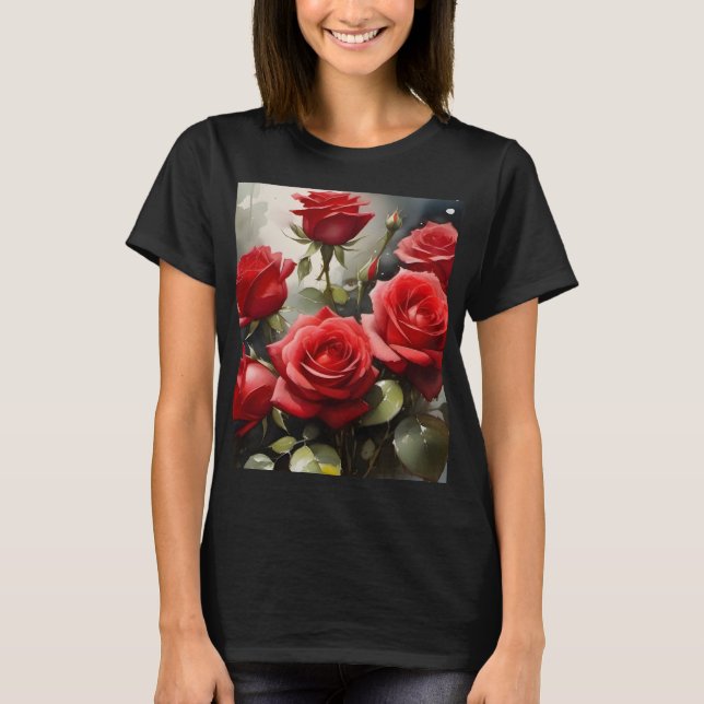 Söt röd ros vattenfärgsfärgning t shirt (Framsida)