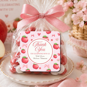 Söt Röd Rosa Äpple Coquette Tack Fyrkantigt Klistermärke