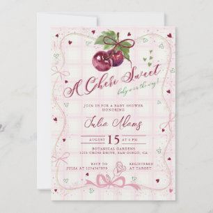 Söt röd rosa körsbär söt lycklig baby shower inbjudningar