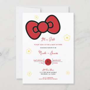 Söt Röd Rosett Whimsisk Bebis-babyshower Inbjudningar