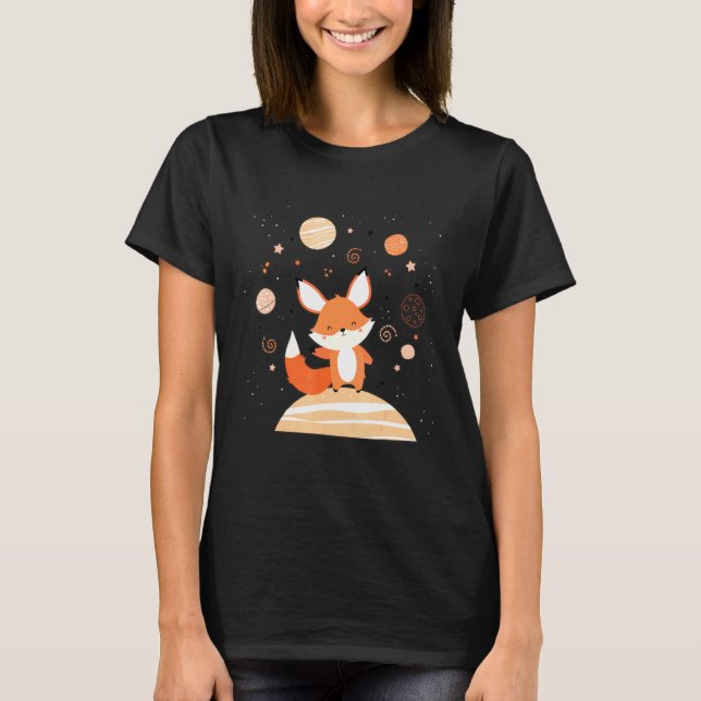 Söt röd rymdräv flyter ensam i rymden Kosmisk Ani T Shirt (Framsida)