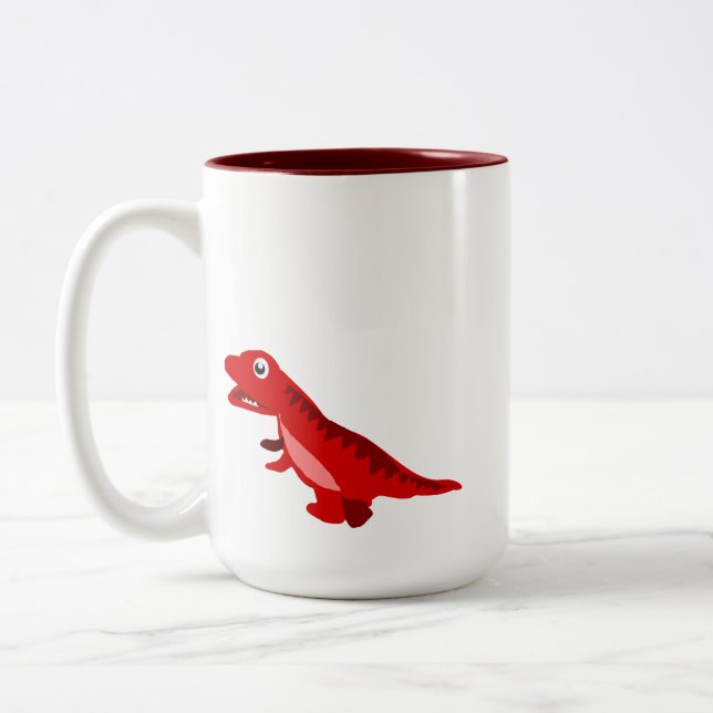 Söt röd seriefigur T-Rex dinosaurie kaffemugg (Vänster)