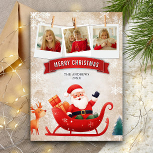 Söt röd släde Santa Claus foto jul Julkort