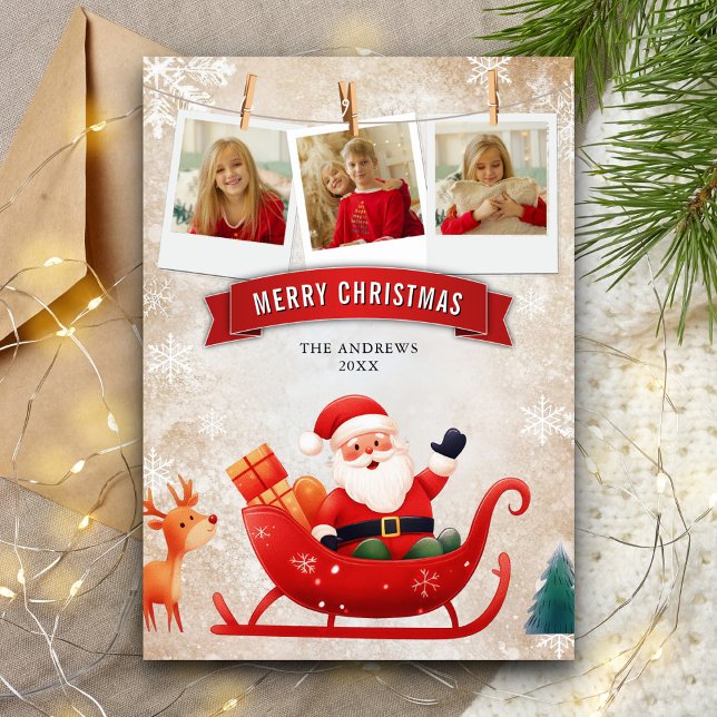 Söt röd släde Santa Claus foto jul Julkort (Skapare uppladdad)