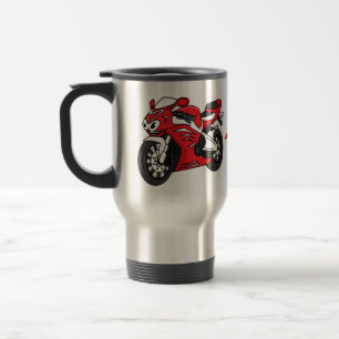 Söt röd sportmotorcykel seriefigur resemugg