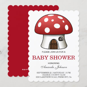 Söt röd svamp hus baby shower inbjudan