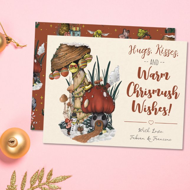 Söt röd svamp hus glad jul-kort julkort (Skapare uppladdad)