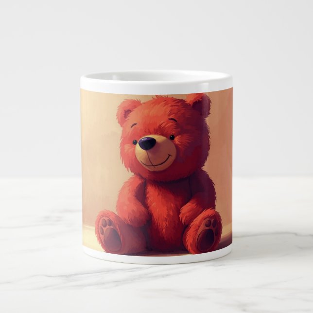 Söt röd teddybjörn-mugg – mysig Kawaii presentkopp Jumbo Mugg (Framsidan)