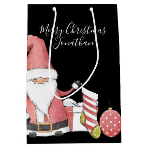 Söt röd tomtegnom med julklappar