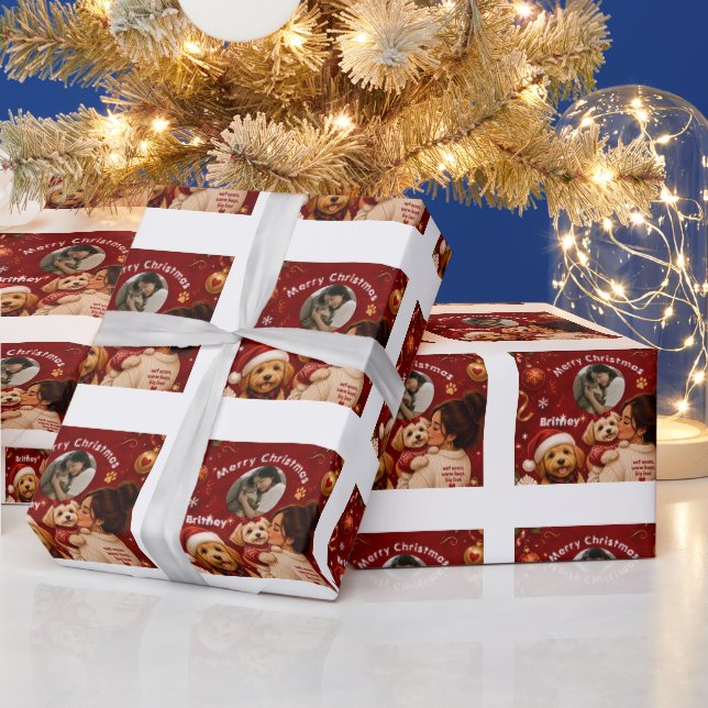 Söt röd vinröd glad jul hundnamn foto presentpapper (Helgdagar)