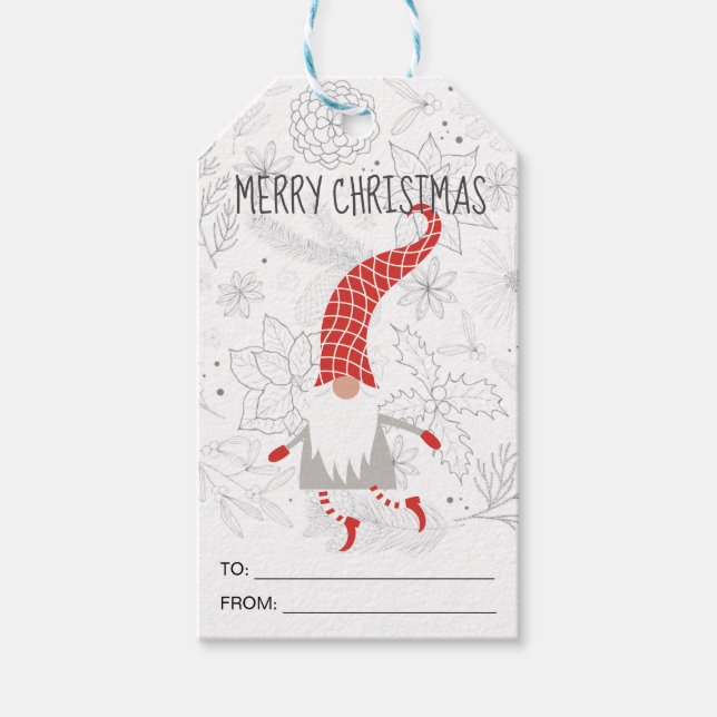 Söt röd vit God Jul Tomte Holiday Present  Presentetikett (Framsidan)