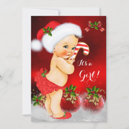 Söt röd vit jul bebis shower flicka brunett inbjudningar