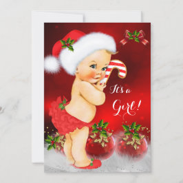 Söt röd vit jul bebisshower flicka blond inbjudningar