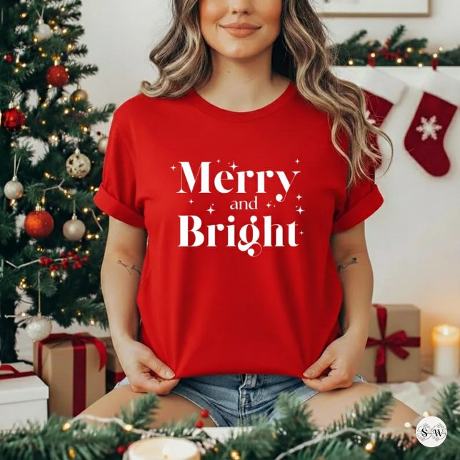 Söt röd vit jul Glad och ljus T Shirt (Skapare uppladdad)