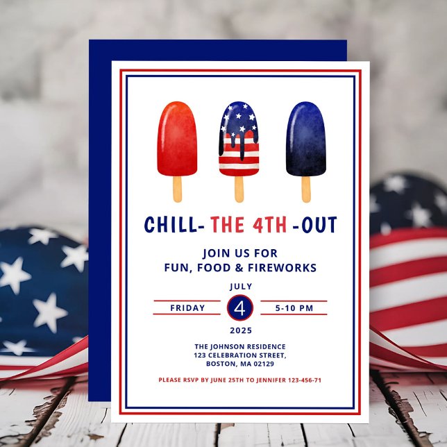 Söt röd vit och blå glasspinne 4:e juli inbjudningar (Cute Red White And Blue Popsicle 4th Of July Invitation)