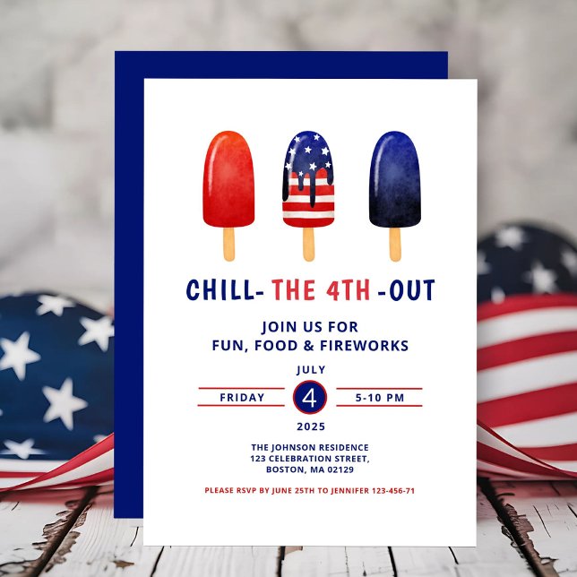 Söt röd vit och blå popsicle 4:e juli inbjudningar (Cute Red White And Blue Popsicle 4th Of July Invitation)