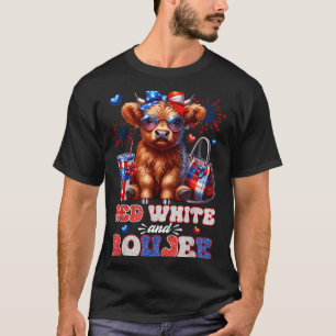 Söt röd vit och lyxig Highland ko 4 juli T Shirt