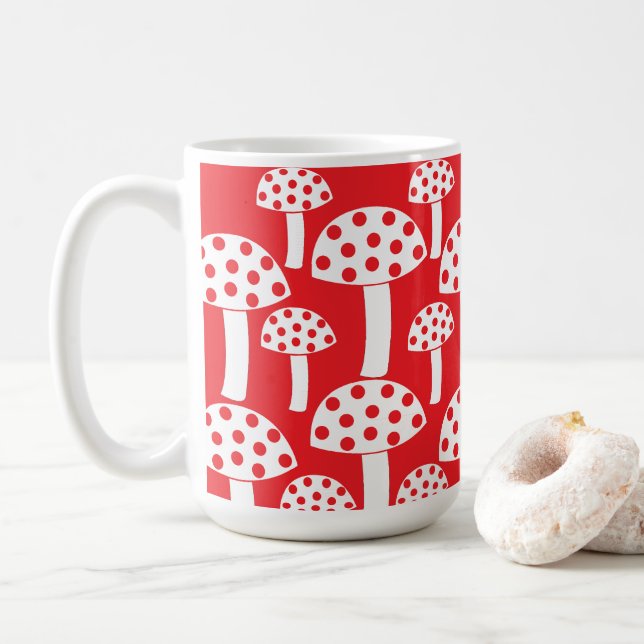 Söt röd-vit svampmönster kaffemugg (Med munk)