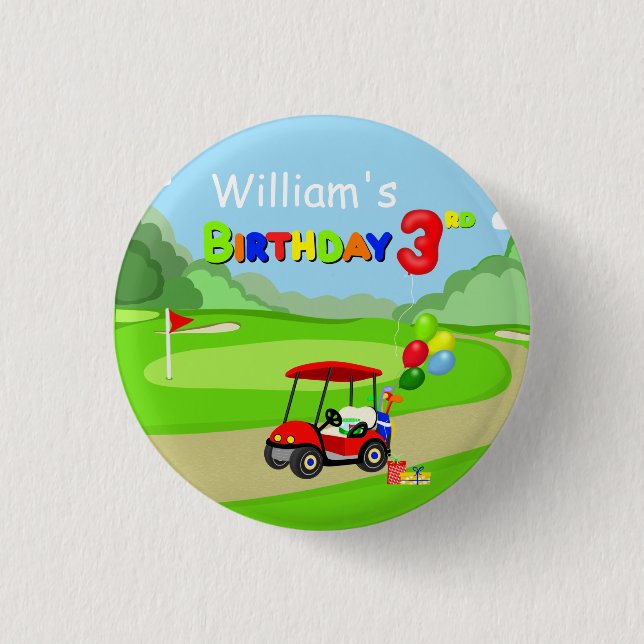 Söt röda golfbil för pojkar 3-årsdag knapp (Framsida)