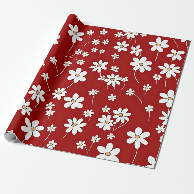 Söt Röda och vita blommor Presentpapper (Utrullad)
