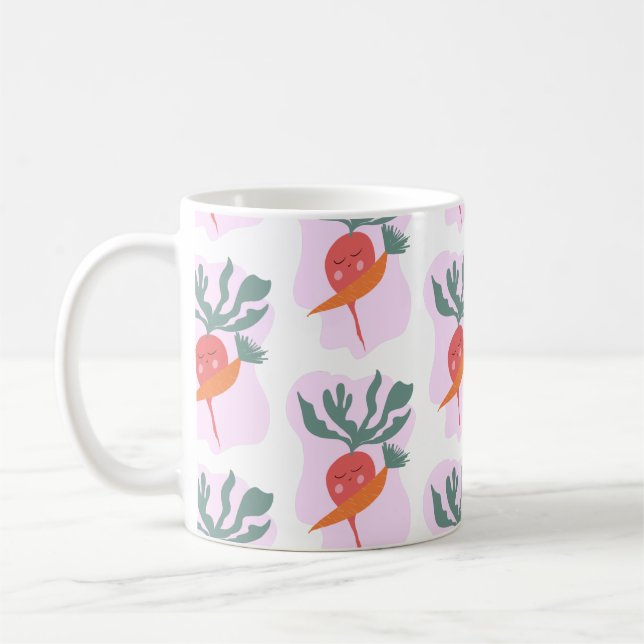 Söt Rödbeta och Morot Tecknad Mönster   Kaffemugg (Vänster)