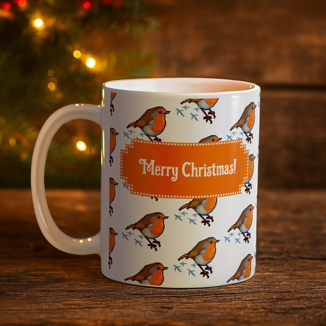 Söt rödbröst Merry Christmas! Mönster Kaffemugg (Skapare uppladdad)