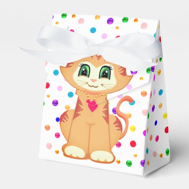 Söt rödbrun randig katt & konfetti tack presentaskar (Framsidan Sidan)