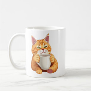Söt rödbrun randig katt som dricker kaffe grafik kaffemugg