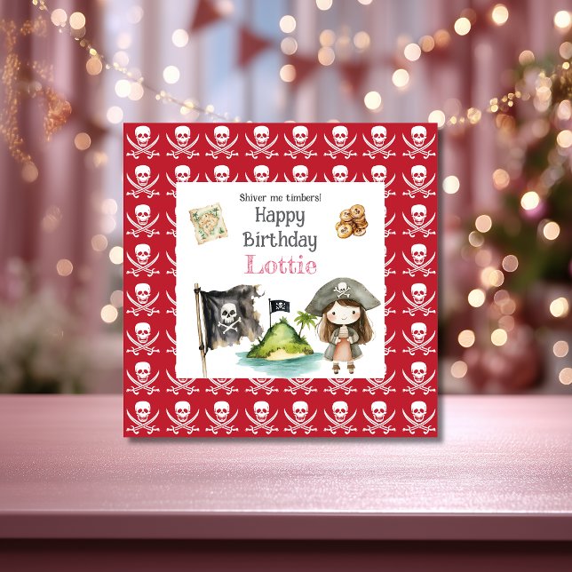 Söt Röde Pirat barns födelsedag Kort (Skapare uppladdad)