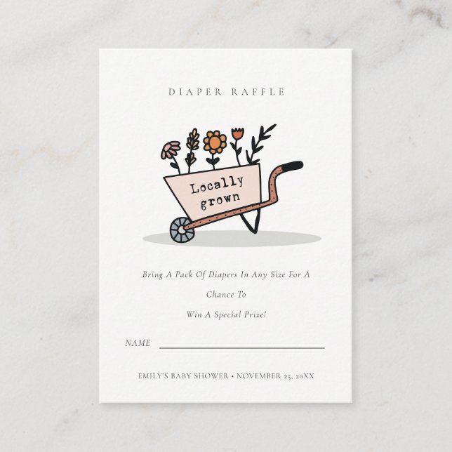 Söt Rödfärgad Blommig Kartong Blöja Lotteri Baby S Tilläggskort (Framsida)