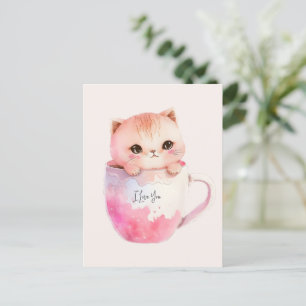Söt Rödfärgad Chibi-Katt Vykort