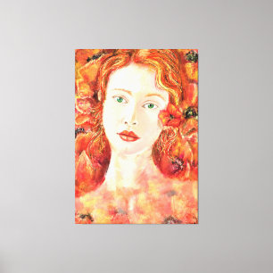 Söt Rödhårig Grönt Eyed Woman Kanvastryck