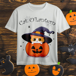 Söt rödhårig katt häxa i halloween-jack-o-lanterne t shirt