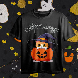 Söt rödhårig katt häxa i halloween-jack-o-lanterne t shirt
