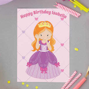 Söt Rödhårig Princess Girl Anpassningsbar Birthday Kort