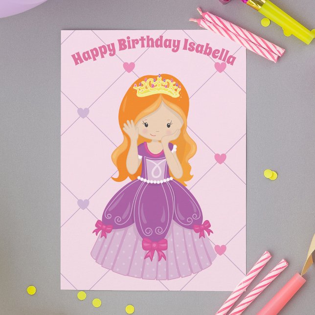 Söt Rödhårig Princess Girl Anpassningsbar Birthday Kort (Skapare uppladdad)