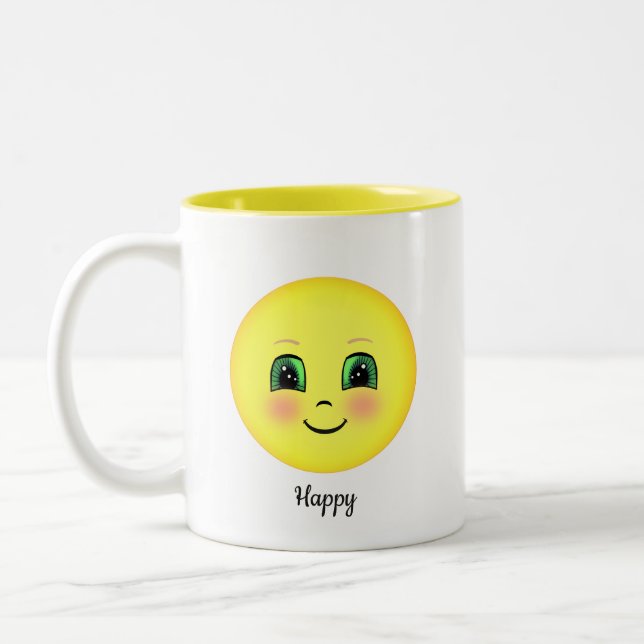 Söt rodnad glad ansikte Tvåtons kaffemugg (Vänster)
