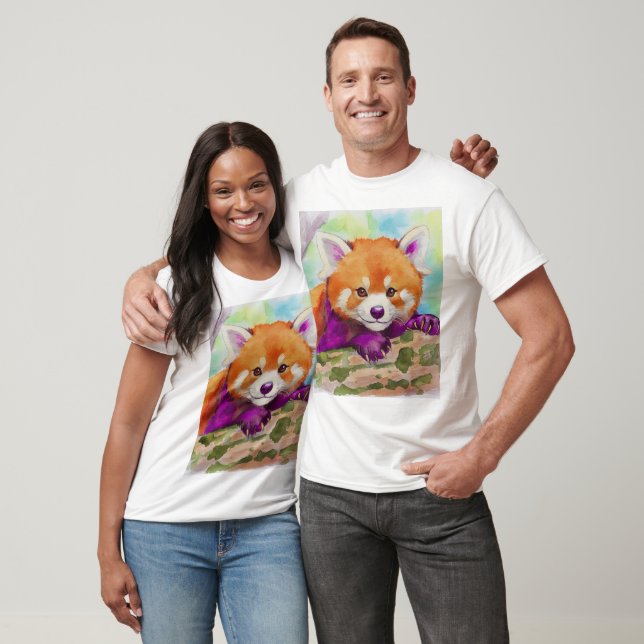 Söt Rödpanda Vattenfärg Poststämpel T-Shirt (Unisex)