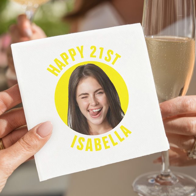 Söt Rolig Anpassad Foto Glad 21-års Födelsedagsfes Pappersservett (Skapare uppladdad)