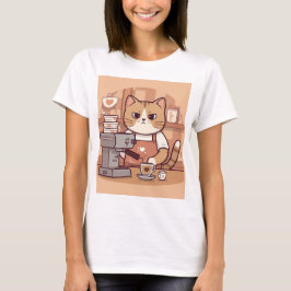 Söt rolig baristakatt med kaffe T-shirt