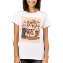 Söt rolig baristakatt med kaffe T-shirt