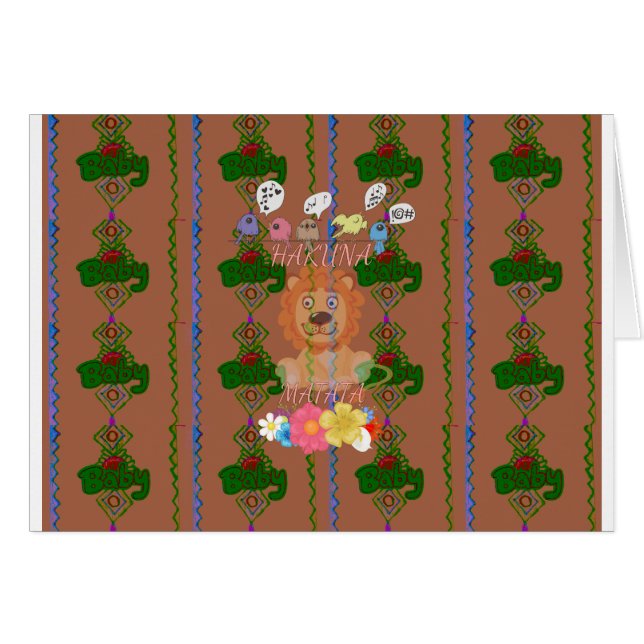 Söt Rolig Bebis Lejonkung: Hakuna Matata Design Hälsningskort (Framsidan Horizontal)