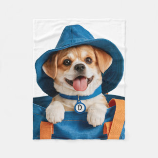 Söt Rolig Blå Hatt Glad Hund Fleecefilt