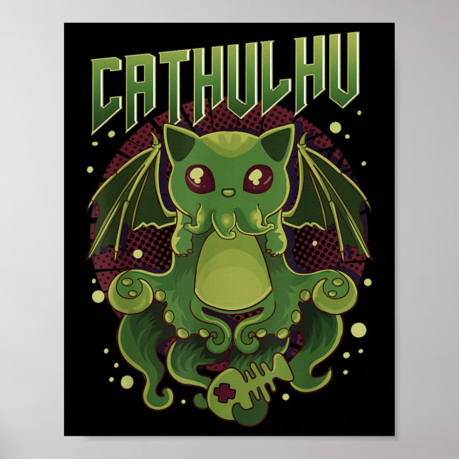 Söt & Rolig Cathulhu Kawaii Katt Cthulhu  Poster (Framsidan)