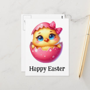 Söt Rolig Cuteness Påsk Bebis Kyckling Rosa Ägg Vykort