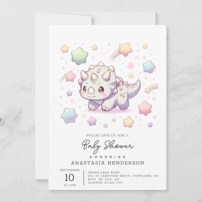 Söt Rolig Dinosaurie Baby Shower Inbjudningar (Framsida)