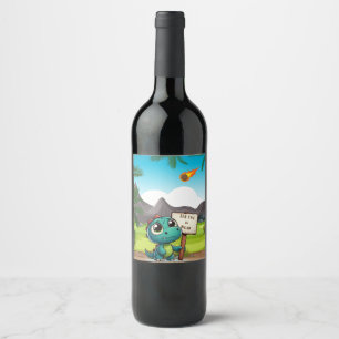 söt, rolig dinosaurie vinflaska etikett
