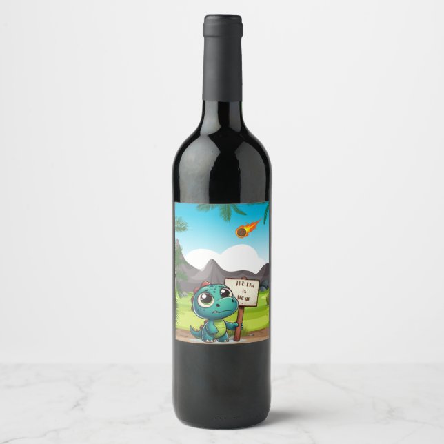 söt, rolig dinosaurie vinflaska etikett (Framsida)