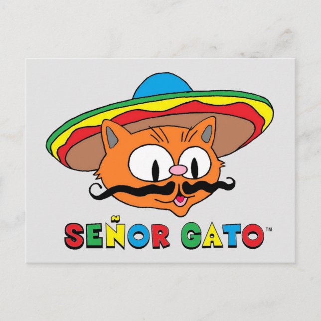 Söt Rolig Färgglad Tecknad Katt Cinco de Mayo Vykort (Framsida)