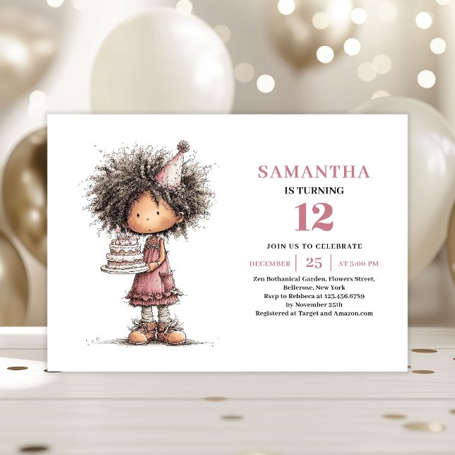 Söt Rolig Flickas Födelsedagsinbjudan Dammrosa Ned Inbjudningar (Cute Funny Girl Birthday Invite Dusty Pink Download)